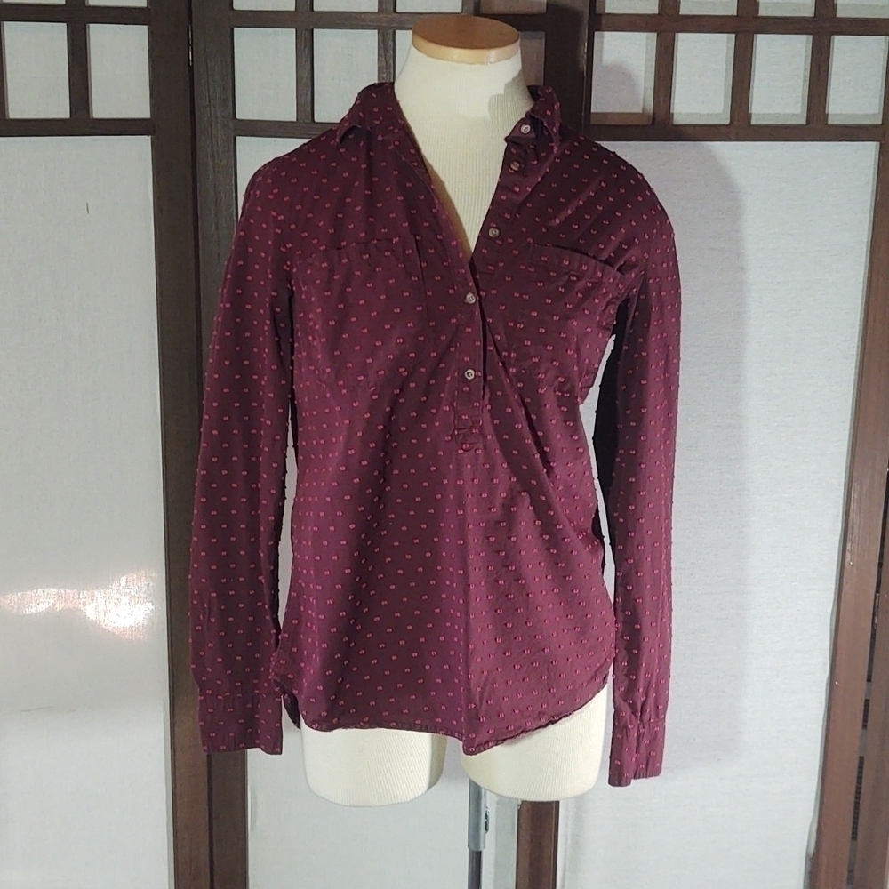 A New Day Magenta and Pink Swiss Dot Half Button Up Sz M